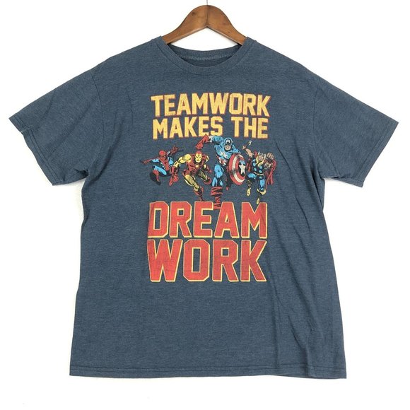 Marvel Men's Size Large Blue Teamwork Makes The Dream Work Graphic T-Shirt - Picture 1 of 8